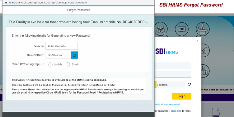 Reset SBI HRMS password